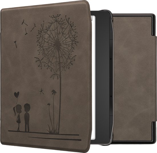 kwmobile e-reader hoesje geschikt voor Pocketbook Era / Era Color hoes - Ereader flip case met standaard - Kunstleren e reader cover - Paardenbloemen Liefde design in grijs van Merkloos
