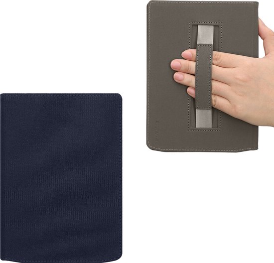 kwmobile e-reader hoesje geschikt voor Pocketbook InkPad 4 / Color 3 / Color 2 / Vivlio InkPad 4 / InkPad Color 3 hoes - Canvas eReader flip case - E reader cover met handband - In donkerblauw