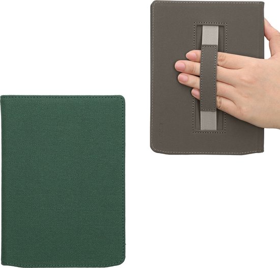 kwmobile e-reader hoesje geschikt voor Pocketbook InkPad 4 / Color 3 / Color 2 / Vivlio InkPad 4 / InkPad Color 3 hoes - Canvas eReader flip case - E reader cover met handband - In donkergroen