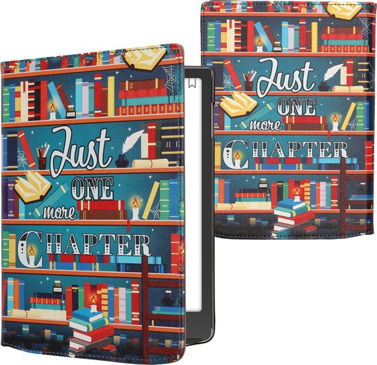 kwmobile e-reader hoesje geschikt voor Pocketbook InkPad 4 / Color 3 / Color 2 / Vivlio InkPad 4 / InkPad Color 3 hoes - E reader flip case met magneetsluiting - Ereader cover - bibliotheek design in meerkleurig van Merkloos