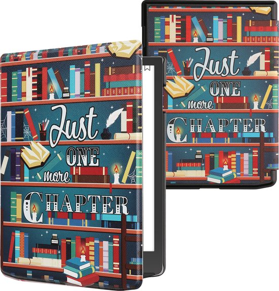 kwmobile e-reader hoesje geschikt voor Pocketbook InkPad 4 / Color 3 / Color 2 / Vivlio InkPad 4 / InkPad Color 3 hoes - E reader flip case met magnetische sluiting - Ereader cover - bibliotheek design in meerkleurig
