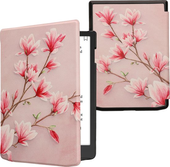 kwmobile e-reader hoesje geschikt voor Pocketbook InkPad 4 / Color 3 / Color 2 / Vivlio InkPad 4 / InkPad Color 3 hoes - E reader flip case met magnetische sluiting - Ereader cover - Magnolia design in poederroze / wit / oudroze