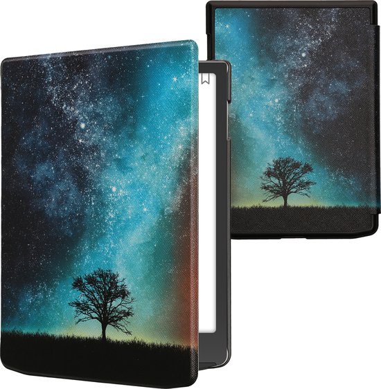 kwmobile e-reader hoesje geschikt voor Pocketbook InkPad 4 / Color 3 / Color 2 / Vivlio InkPad 4 / InkPad Color 3 hoes - E reader flip case met magnetische sluiting - Ereader cover - Sterrenstelsel en Boom design in blauw / grijs / zwart