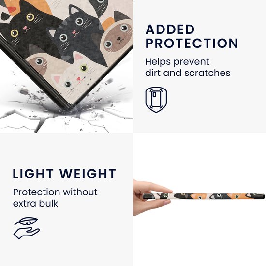 kwmobile e-reader hoesje geschikt voor Pocketbook InkPad One hoes - E reader flip case met magnetische sluiting - Ereader cover - Katten design in oranje / zwart / wit