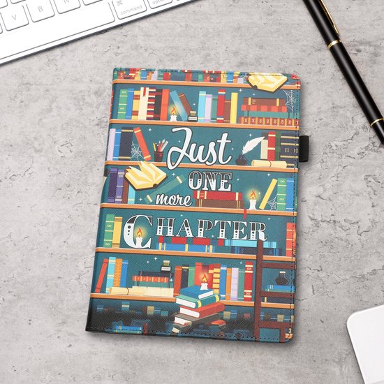 kwmobile e-reader hoesje geschikt voor Pocketbook InkPad One hoes - E reader flip case van kunstleer - Ereader cover met stand - bibliotheek design in meerkleurig