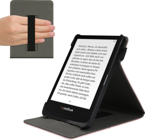 kwmobile e-reader hoesje geschikt voor Pocketbook Touch Lux 4/5/Touch HD 3/Color (2020)/ Vivlio Lux 5 hoes - E reader flip case van kunstleer - Ereader cover met handgrip en stand - In roségoud van Merkloos