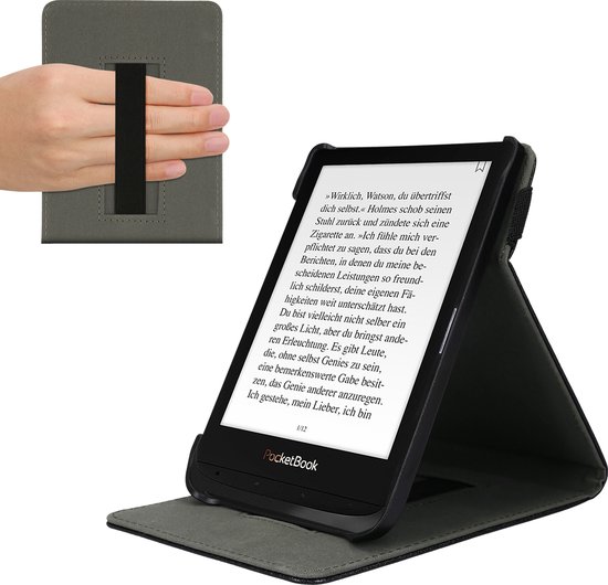 kwmobile e-reader hoesje geschikt voor Pocketbook Touch Lux 4/5/Touch HD 3/Color (2020)/ Vivlio Lux 5 hoes - E reader flip case van kunstleer - Ereader cover met handgrip en stand - In zwart van Merkloos