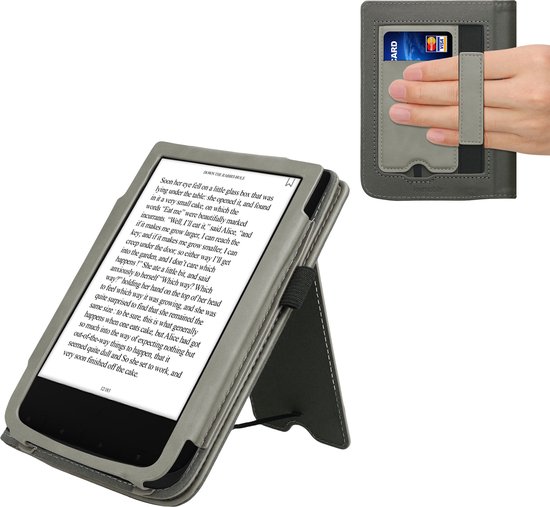 kwmobile e-reader hoesje geschikt voor Pocketbook Touch Lux 4/5/Touch HD 3/Color (2020)/ Vivlio Lux 5 hoes - E reader flip case van kunstleer - Ereader cover met stand - Brushed Hart design in grijs