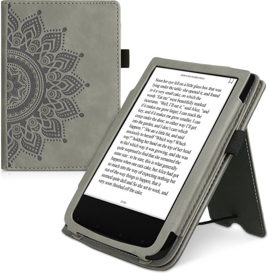 kwmobile e-reader hoesje geschikt voor Pocketbook Touch Lux 4/5/Touch HD 3/Color (2020)/ Vivlio Lux 5 hoes - E reader flip case van kunstleer - Ereader cover met stand - Opkomende Zon design in grijs van Merkloos