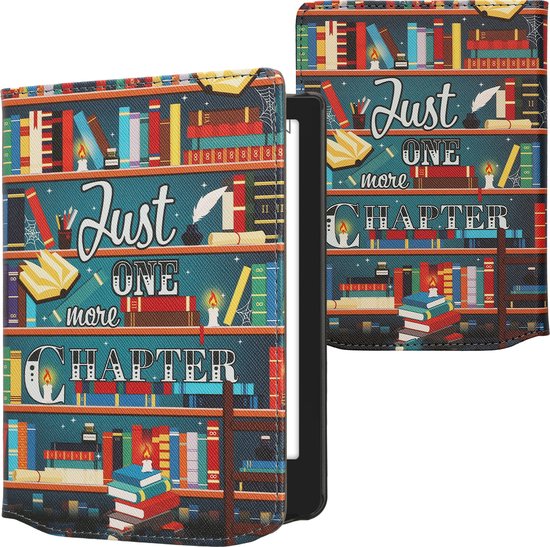 kwmobile e-reader hoesje geschikt voor Pocketbook Verse / Verse Lite / Verse Pro / Color / Vivlio Light/Light HD hoes - E reader flip case met magneetsluiting - Ereader cover - bibliotheek design in meerkleurig