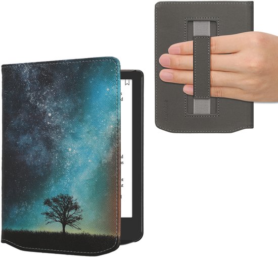 kwmobile e-reader hoesje geschikt voor Pocketbook Verse / Verse Lite / Verse Pro / Color / Vivlio Light/Light HD hoes - E reader flip case met magneetsluiting - Ereader cover - Sterrenstelsel en Boom design in blauw / grijs / zwart
