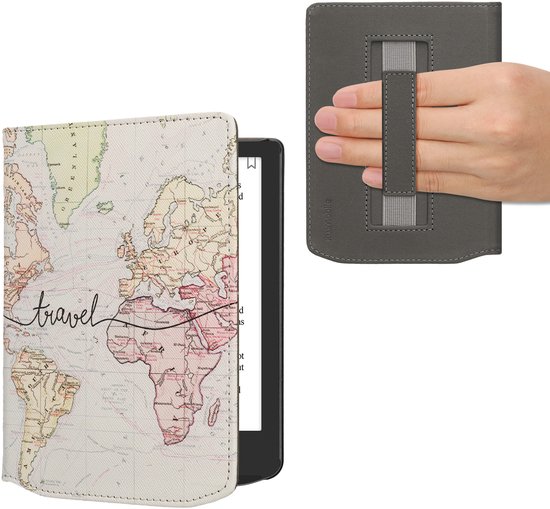 kwmobile e-reader hoesje geschikt voor Pocketbook Verse / Verse Lite / Verse Pro / Color / Vivlio Light/Light HD hoes - E reader flip case met magneetsluiting - Ereader cover - Travel Wereldkaart design in zwart / meerkleurig van Merkloos