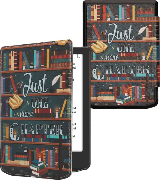 kwmobile e-reader hoesje geschikt voor Pocketbook Verse / Verse Lite / Verse Pro / Color / Vivlio Light/Light HD hoes - E reader flip case met magnetische sluiting - Ereader cover - bibliotheek design in meerkleurig
