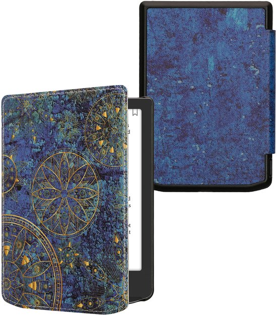 kwmobile e-reader hoesje geschikt voor Pocketbook Verse / Verse Lite / Verse Pro / Color / Vivlio Light/Light HD hoes - E reader flip case met magnetische sluiting - Ereader cover - Mandala design in geel / donkerblauw van Merkloos