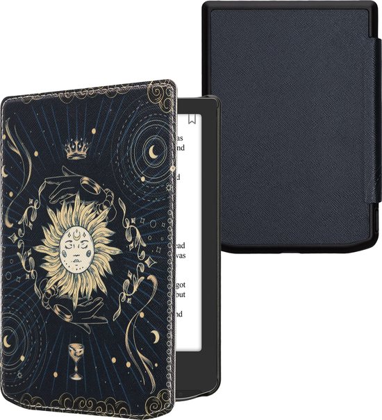 kwmobile e-reader hoesje geschikt voor Pocketbook Verse / Verse Lite / Verse Pro / Color / Vivlio Light/Light HD hoes - E reader flip case met magnetische sluiting - Ereader cover - Tarotkaart design in donkerblauw / geel / zwart van Merkloos