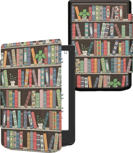 kwmobile e-reader hoesje geschikt voor Pocketbook Verse / Verse Lite / Verse Pro / Color / Vivlio Light/Light HD hoes - E reader flip case met magnetische sluiting - Ereader cover - Zomerse bibliotheek design in blauw / groen / roze van Merkloos