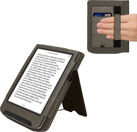kwmobile e-reader hoesje geschikt voor Pocketbook Verse / Verse Lite / Verse Pro / Color / Vivlio Light/Light HD hoes - E reader flip case van kunstleer - Ereader cover met stand - Paardenbloemen Liefde design in grijs van Merkloos