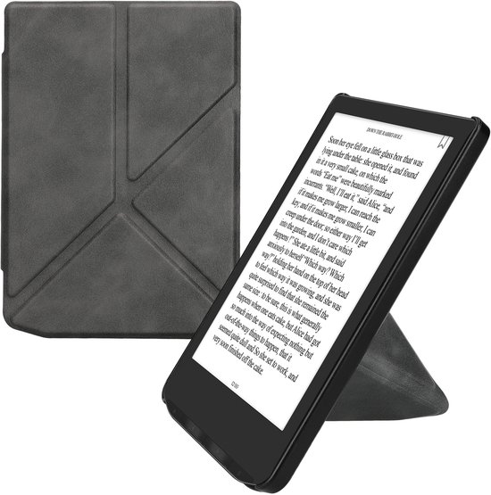 kwmobile e-reader hoesje geschikt voor Pocketbook Verse / Verse Lite / Verse Pro / Color / Vivlio Light/Light HD hoes - Ereader flip case met standaard - E reader cover van kunstleer - In antraciet
