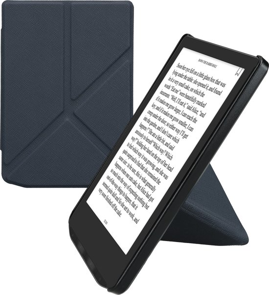 kwmobile e-reader hoesje geschikt voor Pocketbook Verse / Verse Lite / Verse Pro / Color / Vivlio Light/Light HD hoes - Ereader flip case met standaard - E reader cover van kunstleer - In donkerblauw van Merkloos