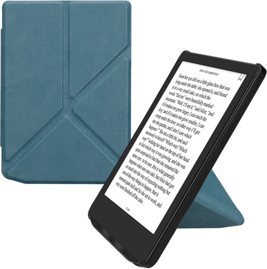 kwmobile e-reader hoesje geschikt voor Pocketbook Verse / Verse Lite / Verse Pro / Color / Vivlio Light/Light HD hoes - Ereader flip case met standaard - E reader cover van kunstleer - In petrol van Merkloos