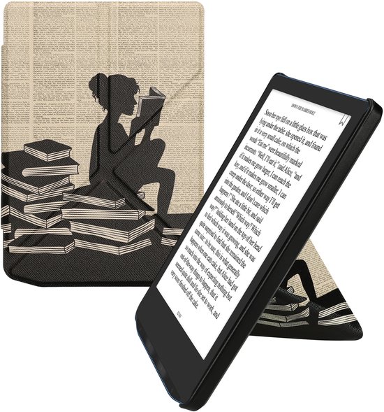 kwmobile e-reader hoesje geschikt voor Pocketbook Verse / Verse Lite / Verse Pro / Color / Vivlio Light/Light HD hoes - Ereader flip case met standaard - E reader cover van kunstleer - In zwart / beige van Merkloos
