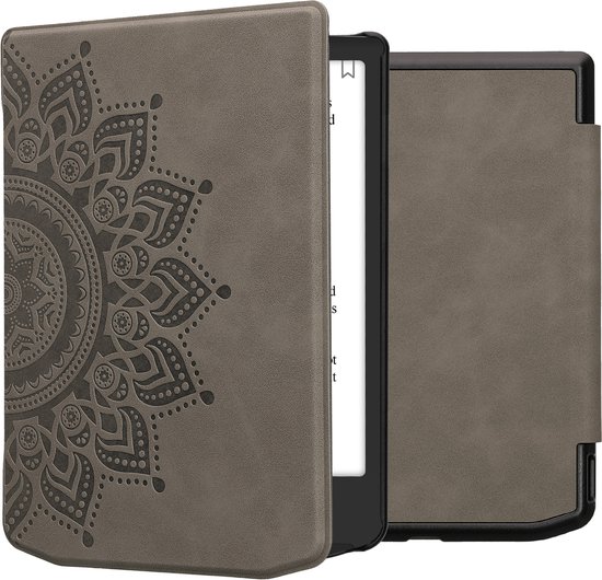 kwmobile e-reader hoesje geschikt voor Pocketbook Verse / Verse Lite / Verse Pro / Color / Vivlio Light/Light HD hoes - Ereader flip case met standaard - Kunstleren e reader cover - Opkomende Zon design in grijs van Merkloos