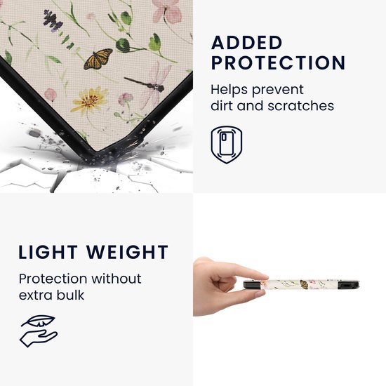kwmobile e-reader hoesje geschikt voor Pocketbook Verse/Verse Lite/Pro/Color/Vivlio Light HD hoes - E reader flip case met magnetische sluiting - Ereader cover - Daisy-varens design in wit / geel / groen