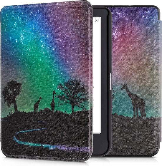 kwmobile e-reader hoesje geschikt voor Tolino Shine 3 hoes - E reader flip case met magnetische sluiting - Ereader cover - Sterrenhemel Giraffe design in zwart / donkerblauw / roze van kwmobile