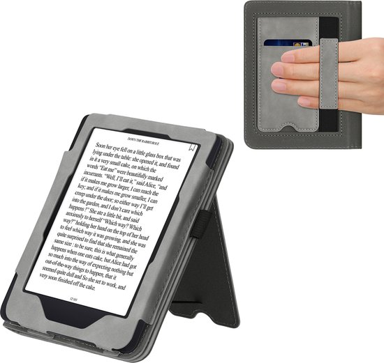 kwmobile e-reader hoesje geschikt voor Tolino Shine 3 hoes - E reader flip case van kunstleer - Ereader cover met stand - Brushed Hart design in grijs van Merkloos