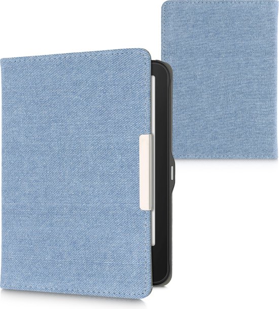 kwmobile e-reader hoesje geschikt voor Tolino Vision 1 / 2 / 3 / 4 HD hoes - E reader flip case met magneetsluiting - Ereader cover - Denim design in lichtblauw van kwmobile