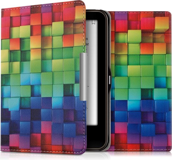 kwmobile e-reader hoesje geschikt voor Tolino Vision 1 / 2 / 3 / 4 HD hoes - E reader flip case met magnetische sluiting - Ereader cover - Regenboog Kusbussen design in meerkleurig / groen / blauw