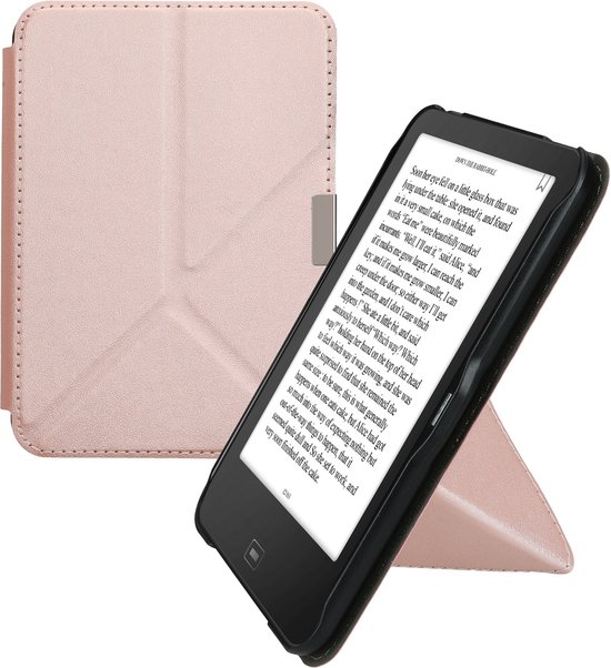 kwmobile e-reader hoesje geschikt voor Tolino Vision 1 / 2 / 3 / 4 HD hoes - Ereader flip case met standaard - E reader cover van kunstleer - In roségoud van Merkloos