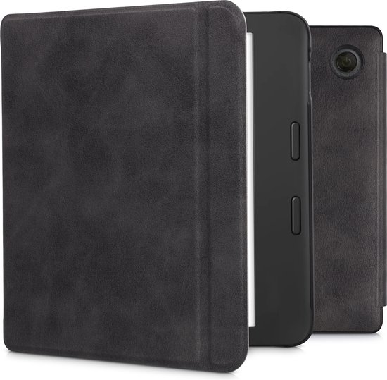 kwmobile e-reader hoesje geschikt voor Tolino Vision 6 hoes - E reader flip case met magnetische sluiting - Ereader cover in antraciet van Merkloos
