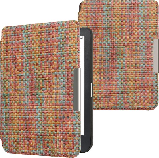 kwmobile ereader hoesje geschikt voor Kobo Clara BW / Colour - Case met magnetische sluiting - Hoes voor e-reader in geel / rood / groen - Kleurrijk weefpatroon design van Merkloos