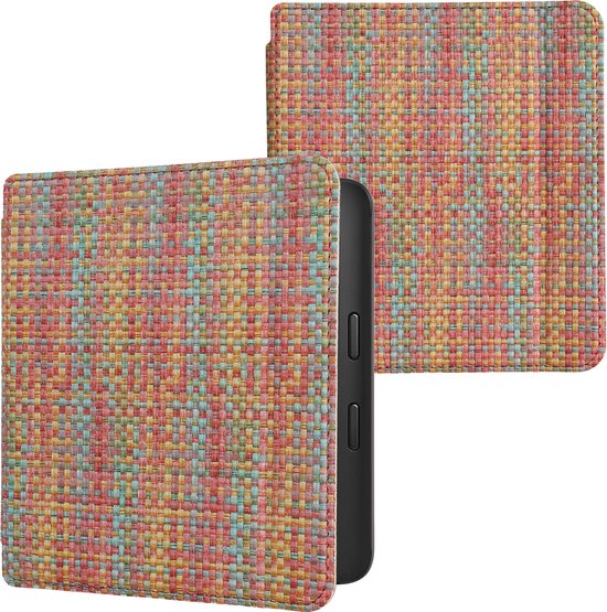 kwmobile ereader hoesje geschikt voor Kobo Libra 2 - Case met magnetische sluiting - Hoes voor e-reader in geel / rood / groen - Kleurrijk weefpatroon design van Merkloos