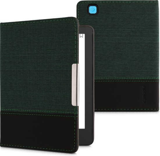 kwmobile ereader hoesje met magneetsluiting - geschikt voor Kobo Aura Edition 2 - Van kunstleer en canvas - In donkergroen / zwart van Merkloos