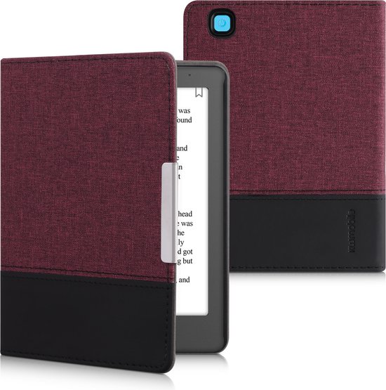 kwmobile ereader hoesje met magneetsluiting - geschikt voor Kobo Aura Edition 2 - Van kunstleer en canvas - In donkerrood / zwart van Merkloos