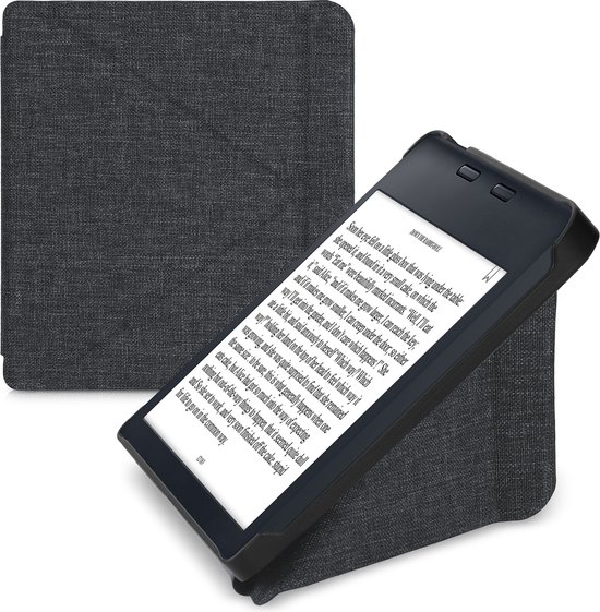 kwmobile ereader hoesje van stof - Compatibel met Kobo Libra 2 - Case met magneetsluiting - Cover in donkergrijs