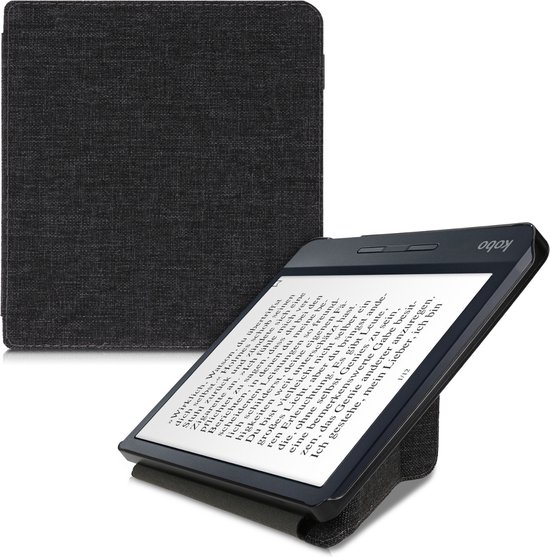 kwmobile ereader hoesje van stof - geschikt voor Kobo Libra H2O - Case met magneetsluiting - Cover in donkergrijs van Merkloos