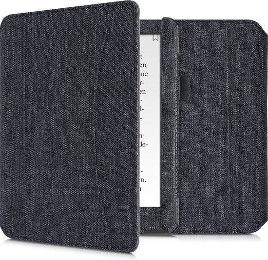 kwmobile Flip cover eReader hoesje geschikt voor Kobo Aura H2O Edition 2 - Met handvat - In donkergrijs van Merkloos
