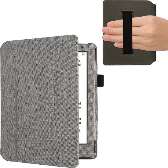kwmobile Flip cover eReader hoesje geschikt voor Kobo Aura H2O Edition 2 - Met handvat - In lichtgrijs van Merkloos