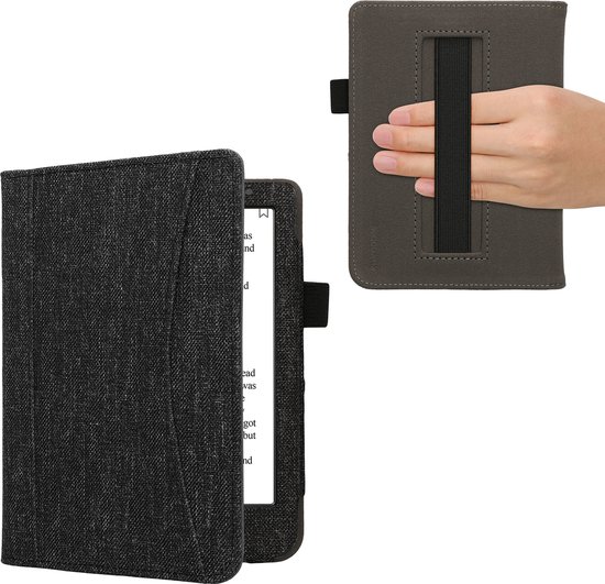 kwmobile Flip cover eReader hoesje geschikt voor Kobo Clara 2E - Met handvat - In donkergrijs van Merkloos