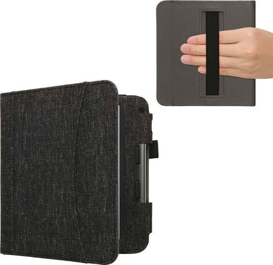 kwmobile Flip cover eReader hoesje geschikt voor Kobo Libra Colour - Met handvat - In donkergrijs van Merkloos