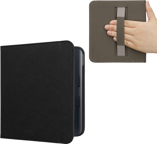 kwmobile flip cover geschikt voor Kobo Libra Colour - Case met magnetische sluiting en handvat - Hoes voor e-reader in zwart - design