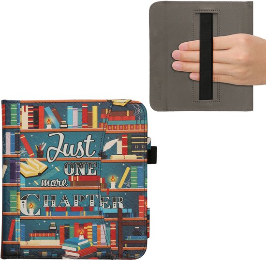 kwmobile flip cover geschikt voor Kobo Libra Colour - Hoes met handgreep en voorvak voor e-reader - Book case in meerkleurig - bibliotheek design