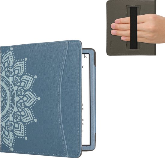 kwmobile flip cover geschikt voor Onyx Boox Leaf 2 - Hoes met handgreep en voorvak voor e-reader - Book case in blauw - Opkomende Zon design