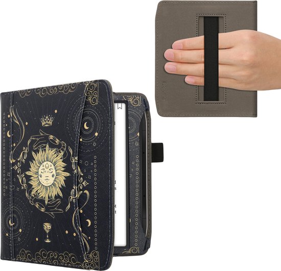 kwmobile flip cover geschikt voor Pocketbook Era / Era Color - Hoes met handgreep en voorvak voor e-reader - Book case in donkerblauw / geel / zwart - Tarotkaart design van Merkloos