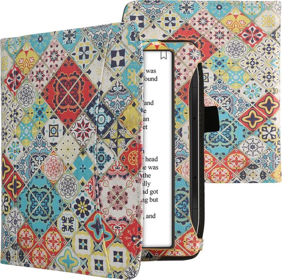 kwmobile flip cover geschikt voor Pocketbook Era / Era Color - Hoes met handgreep en voorvak voor e-reader - Book case in meerkleurig / bruin - Oriëntaalse Tegels design van Merkloos