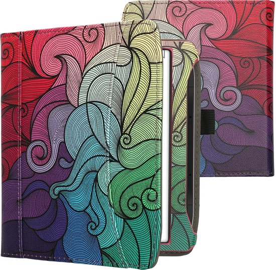 kwmobile flip cover geschikt voor Pocketbook Era / Era Color - Hoes met handgreep en voorvak voor e-reader - Book case in roze / blauw / groen - Kleurrijk design van Merkloos