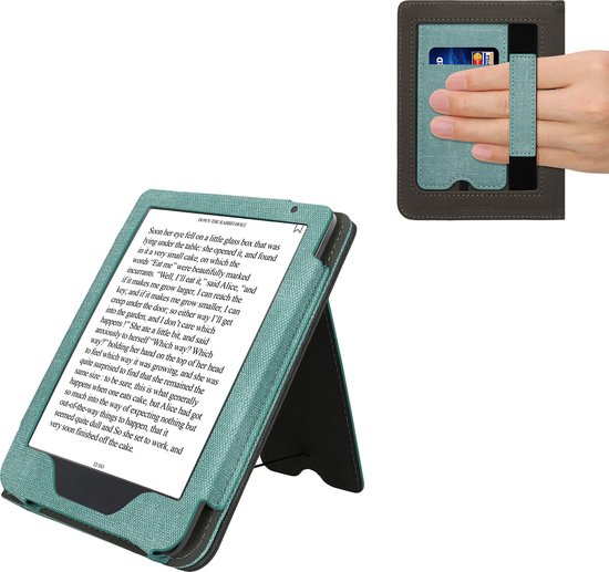 kwmobile flip cover voor e-reader - geschikt voor Kobo Clara BW / Colour - Van imitatieleer en -suède - In mintgroen / donkergrijs van Merkloos